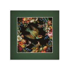 Micromosaic with birds, butterflies and fruit - 8 x 8" mounted print